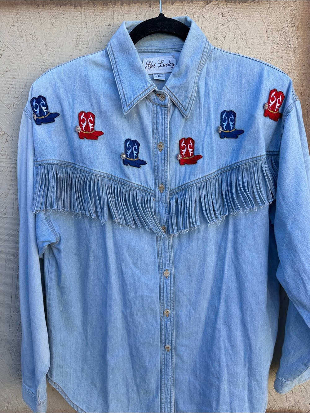 VTG Get Lucky Women's Denim Jeans Shirt Size Medium